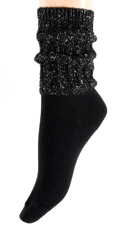 Chaussette dame CRONERT "Paillettes de Cachemire" 15408 - Noir Paillette 2600