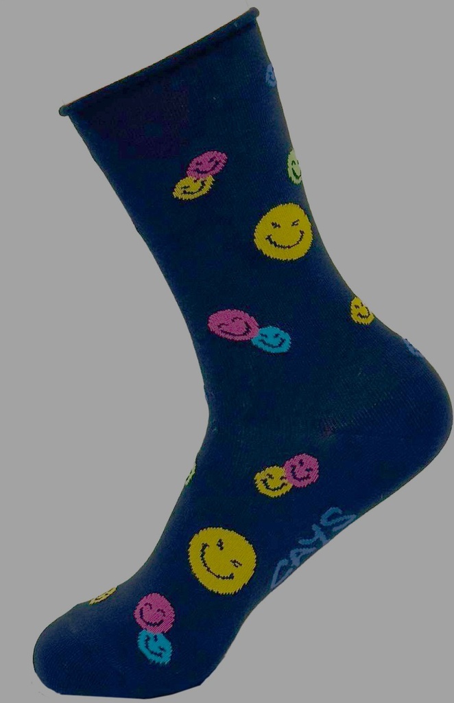 Chaussette dame bord roulé CRONERT "Smileys Amoureux" 18865 - Marine 1920