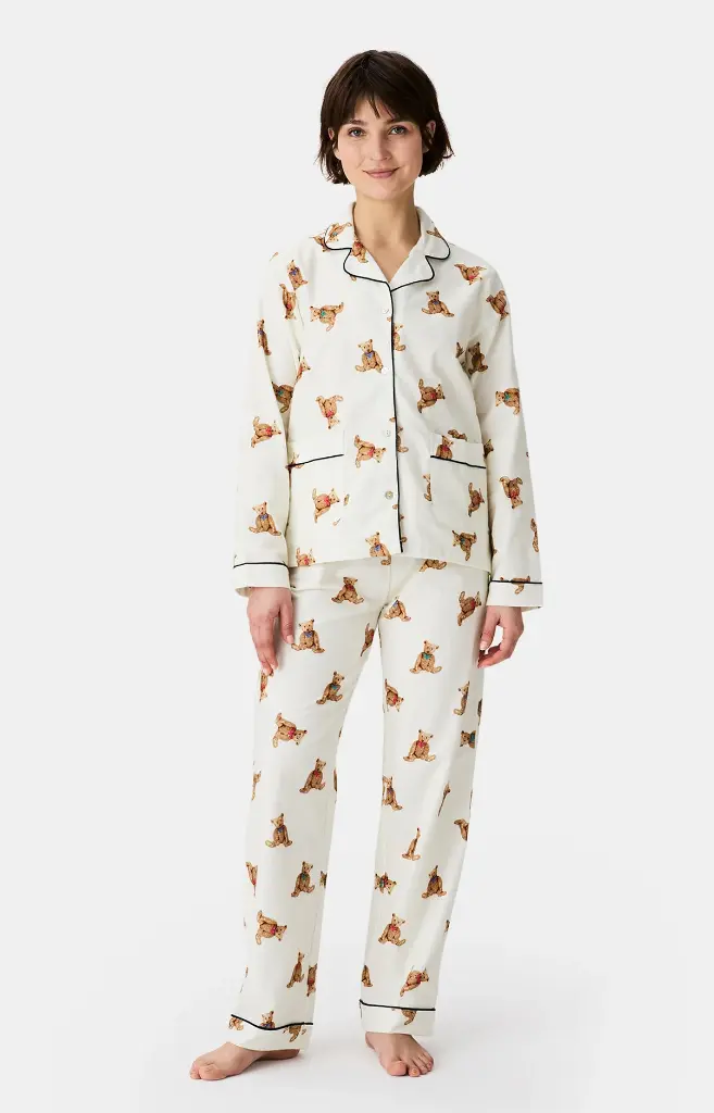 Pyjama long femme boutonné 100%coton pilou ARTHUR "Old Teddy" PPF - Ivoire OLDTH25 (S)