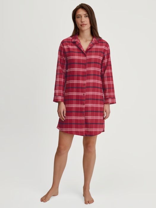 Chemise de nuit dame boutonnée longues manches CALIDA "Holiday Dreams" 32334 - Deep Red 732 (XS)