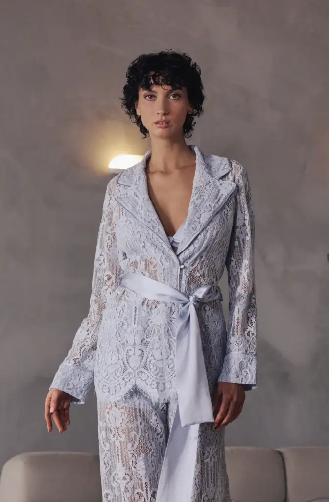 Ensemble veste et pantalon en dentelle MARJOLAINE "Brenda"  5BRA5702 + 5BRA5802 - Acier 0062