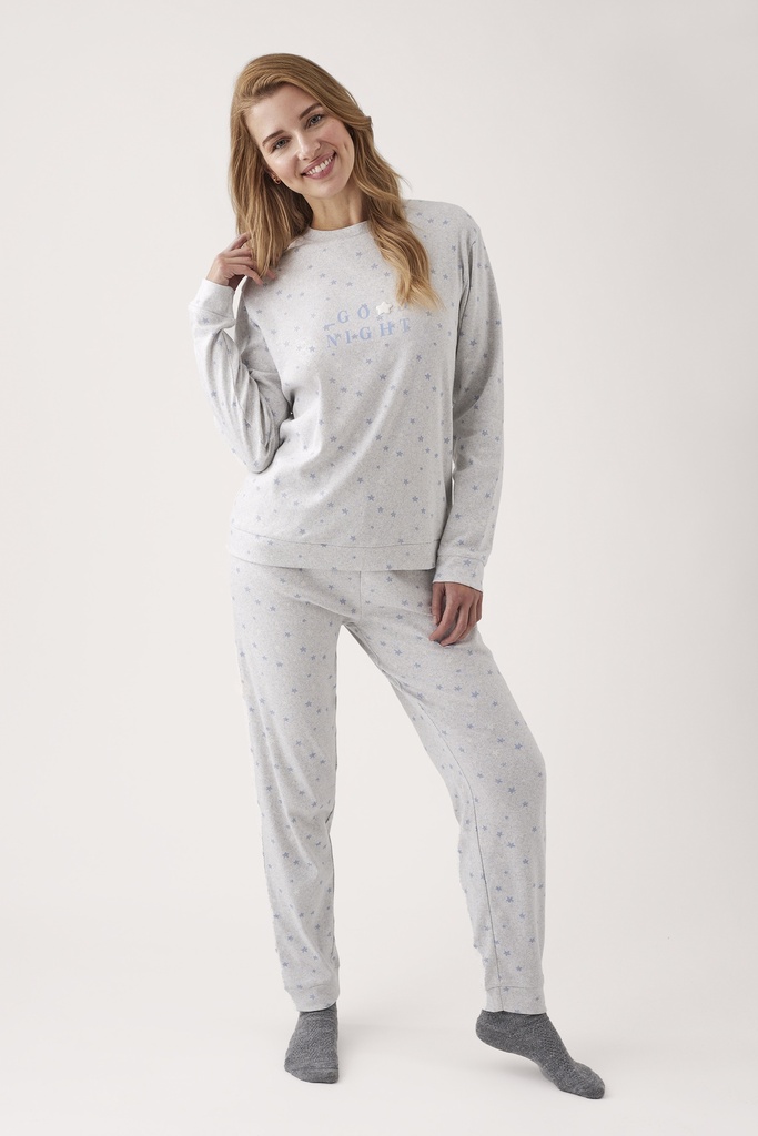 Pyjama long femme PROMISE "Good Night" N20202 - Gris 163 (XS)