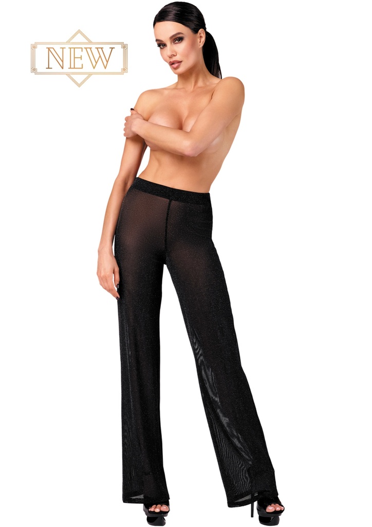 Pantalon sexy NOIR HANDMADE "Palazzo Transparent Onyx F374" 