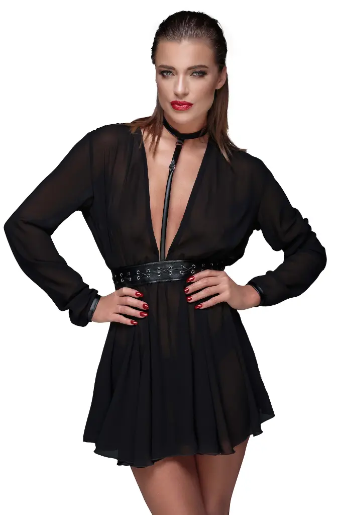 Robe sexy en mousseline avec tour de cou NOIR HANDMADE "F150" 