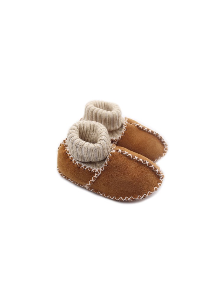 Chaussons bébé en agneau double face DIRECT TANNERIE "Socks" - Camel
