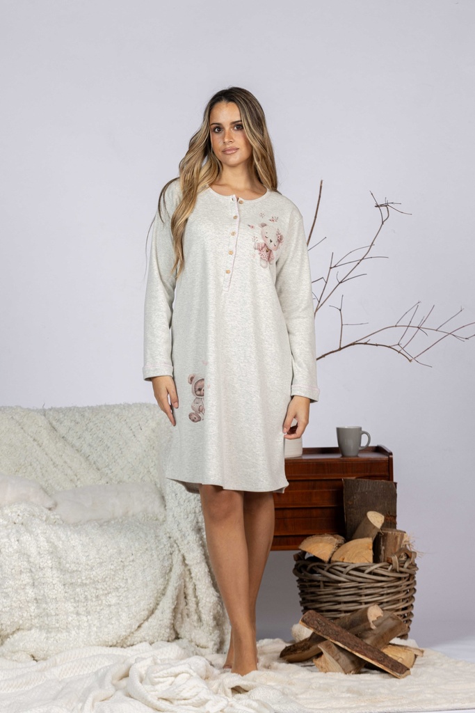 Chemise de nuit dame MIRA 3246MW - Gris imp Ourson Fleur 13
