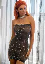 Mini robe tube scintillante en strass lurex LEG AVENUE 86151 - Noir Argenté 065