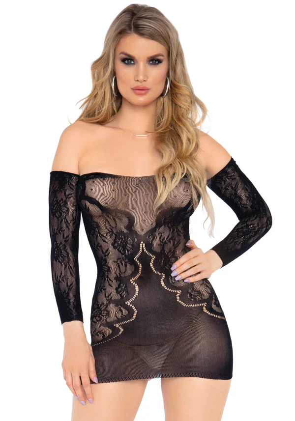 Mini robe épaules dégagées LEG AVENUE 86161 - Noir 001