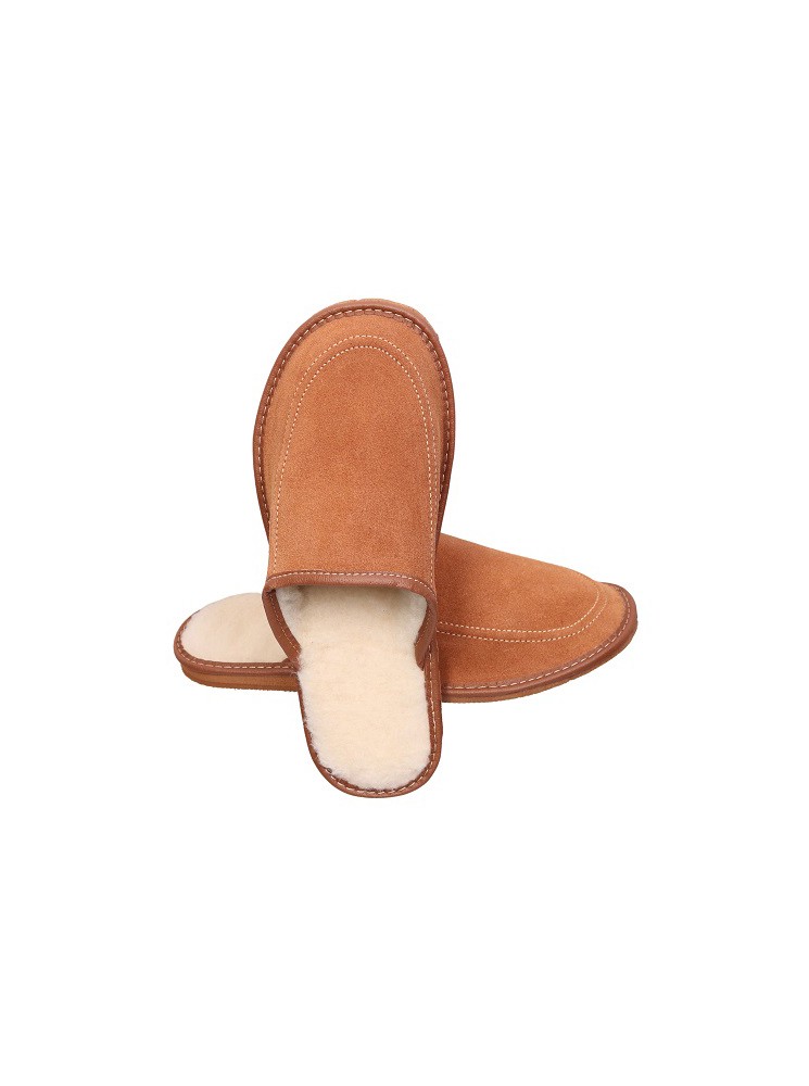 Pantoufles fourrées pour homme DIRECT TANNERIE "PZ06" - Camel 