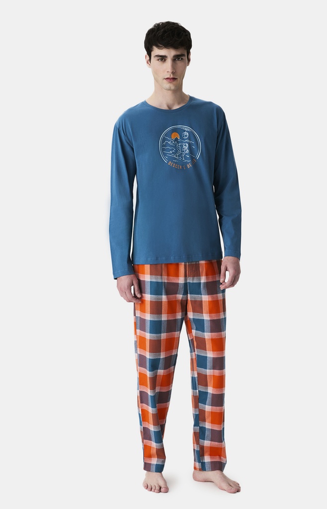 Pyjama long homme coton ARTHUR "Descente de Lit" BOS - Bleu Vert FREDH25