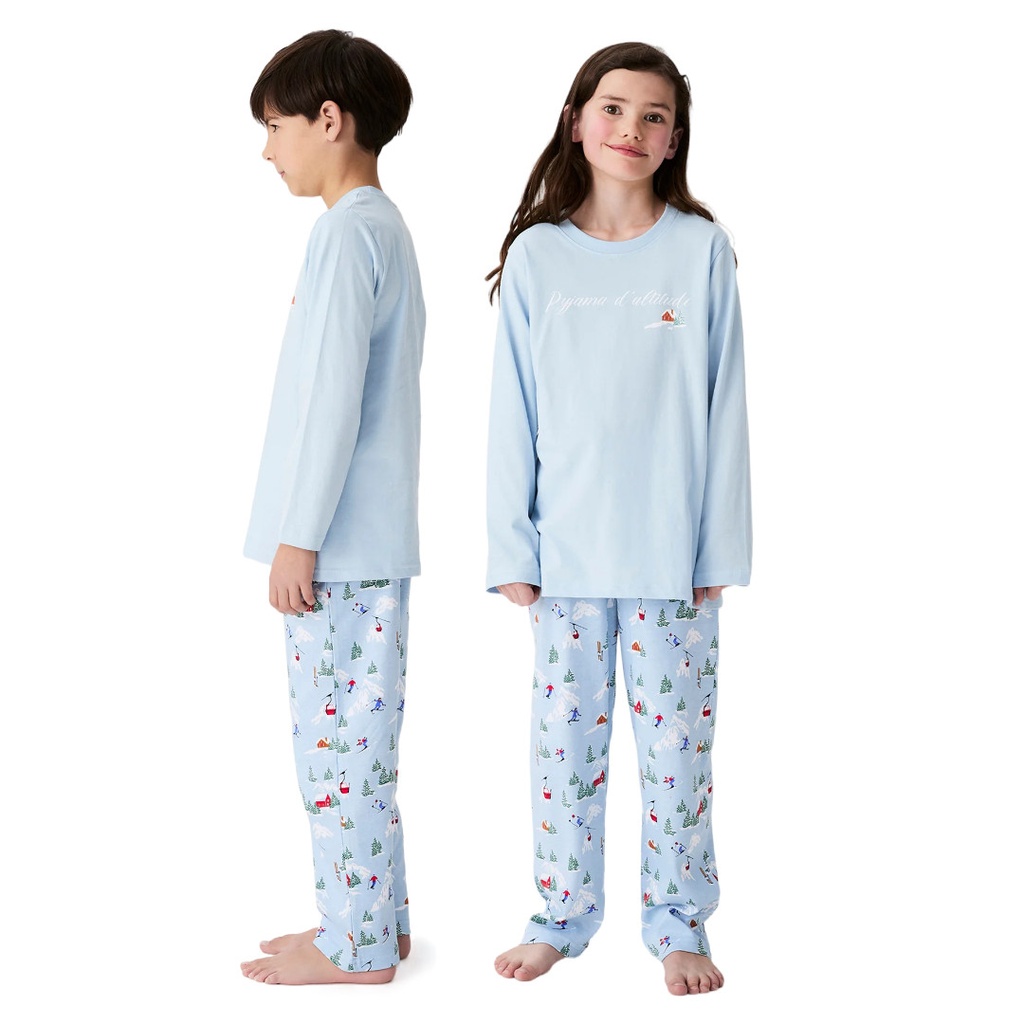 Pyjama long enfant boutonné ARTHUR "Noël en Altitude" LUK -  Ciel NOELH25