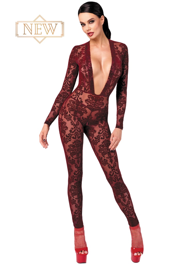 Combinaison longue en tulle NOIR HANDMADE "F382"  Bordeaux