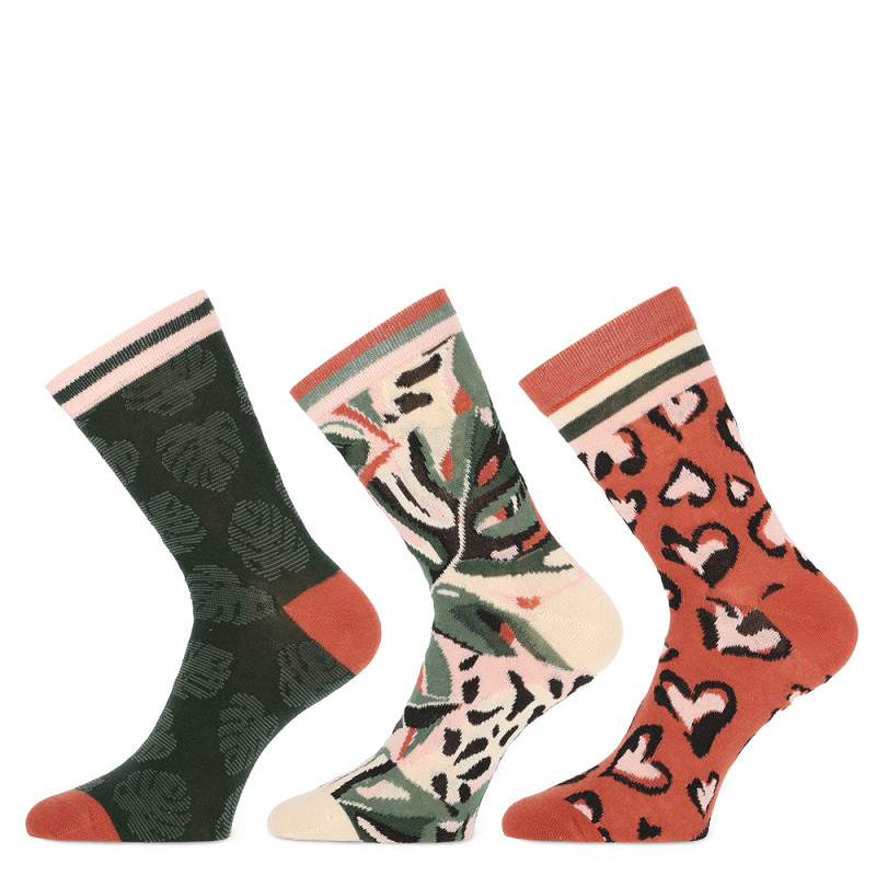 Chaussette dame fantaisie pack de 3 taille 36/42 TECKEL 13117 - Dessin Jungle 