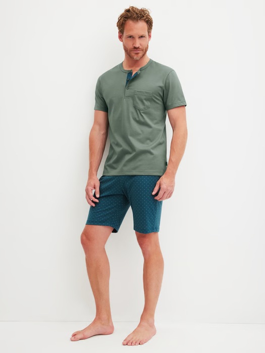 Pyjama short homme 100% coton CALIDA "Relax Imprint" 47287 - Laurel Green 618