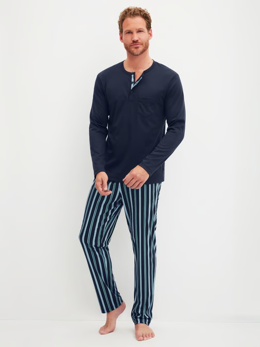 Long pyjama homme 100% coton CALIDA "Relax Choice" 41968 - Saphir Blue 480 (S)