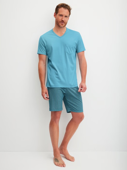 Pyjama homme court 100% coton CALIDA "Relax Streamline" 46186 - Rétro Blue 525 (S)