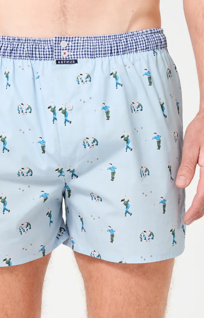 Caleçon américain homme avec maintien 100% coton bio ARTHUR "Le Club" CSP - Ciel Pétanque 1214E26