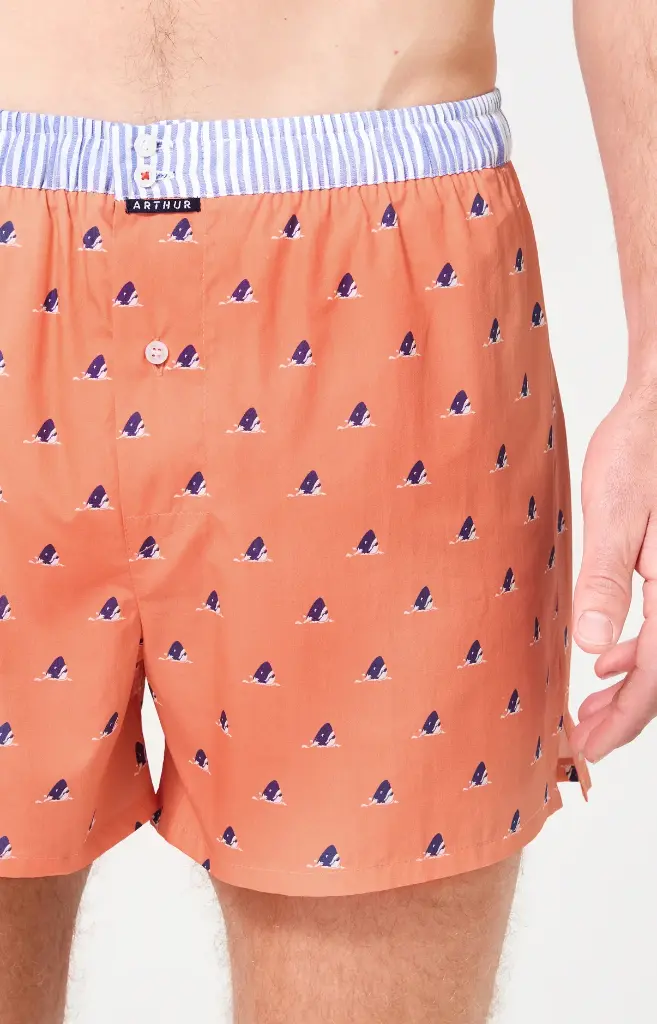 Caleçon américain homme avec maintien 100% coton bio ARTHUR "Le Club" CSP -  Orange Les Dents de l'Amour 1220E26 (S)