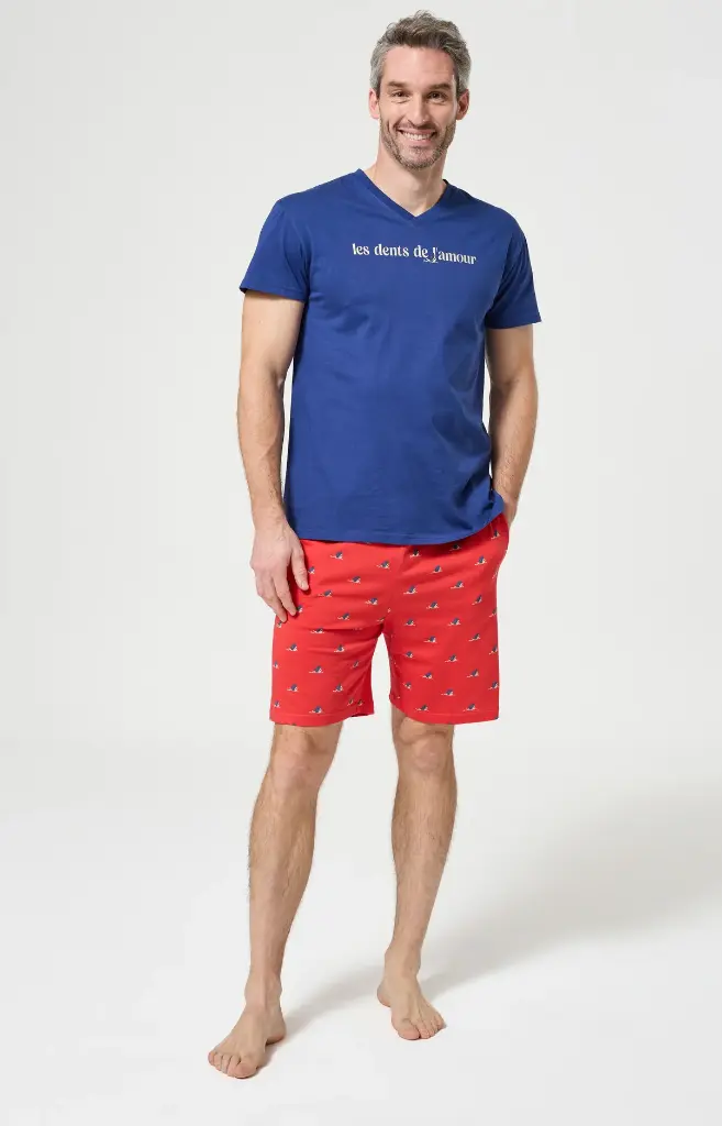 Pyjama short homme 100% coton bio ARTHUR "Les Dents de l'Amour" PAU - Rouge REQUE26 (S)