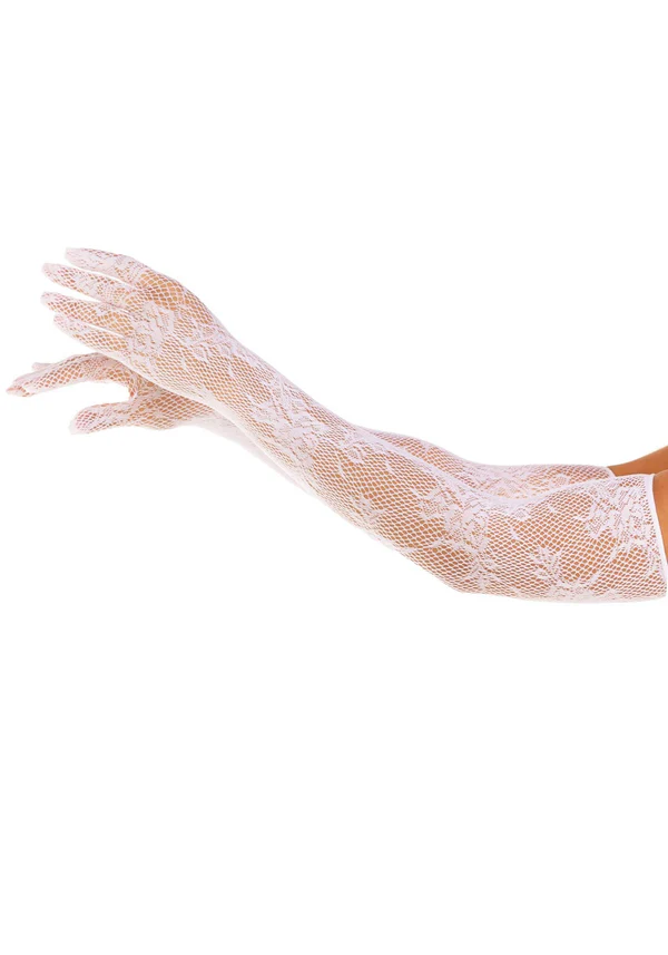 Longs gants résille florale LEG AVENUE 2033 - Blanc 002