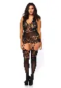 Body entier transparent effet bas jarretelles - Plus size bodystocking - LEG AVENUE 89224Q - Noir 001 