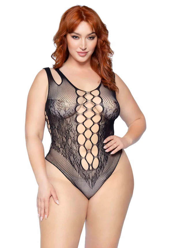 Body transparent résille - Plus Size - LEG AVENUE 81641X - Noir 001