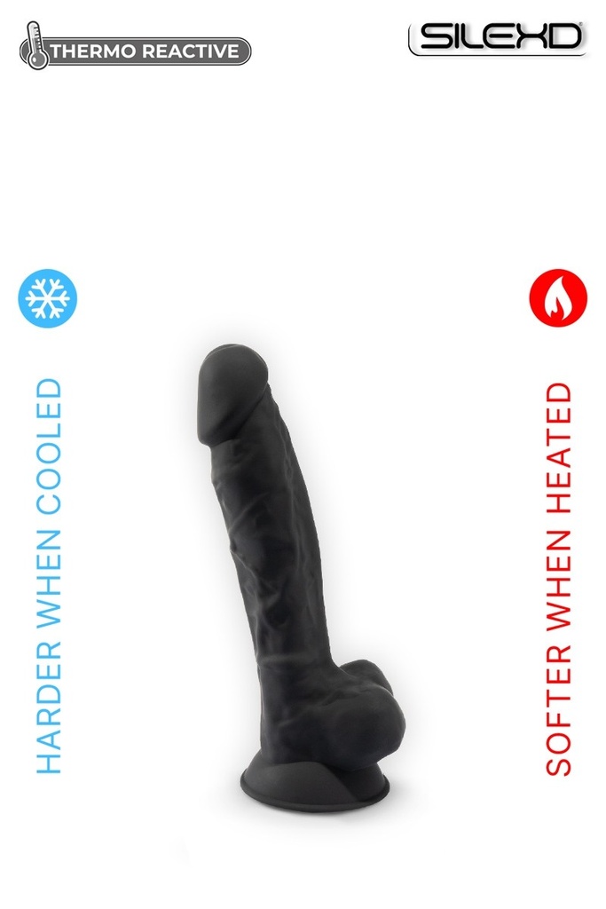Godemichet réaliste ventouse avec testicules SILEXD "Thermo Réactive Modèle 1" SD220291NB - Noir 17,75cm x 3,8cm