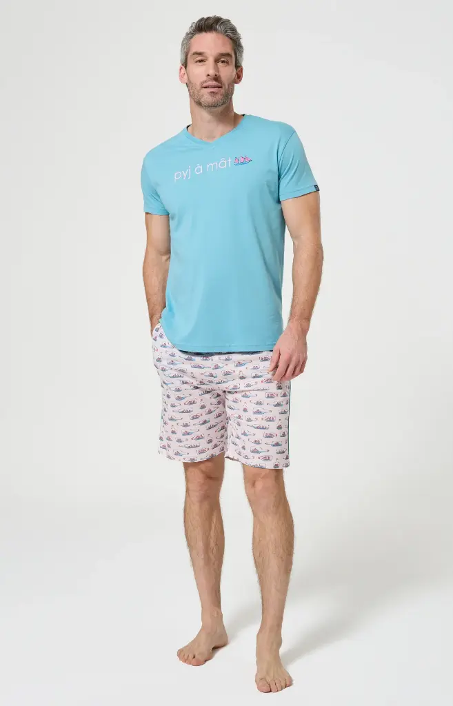 Pyjama short homme 100% coton bio ARTHUR "Pyj à Mât" PAU - Nude BOUTE26