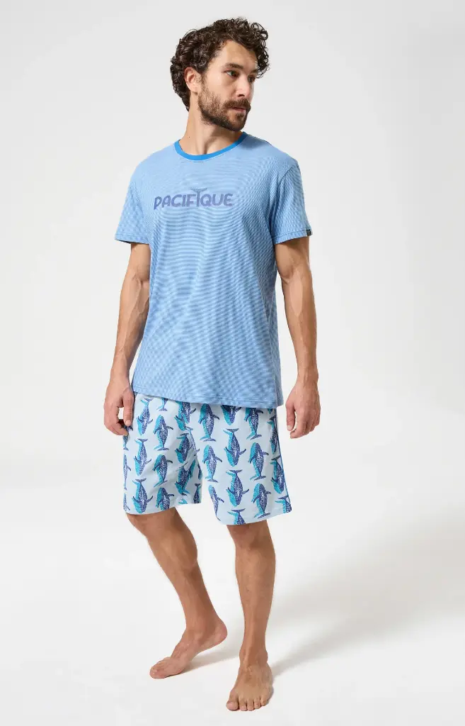 Pyjama short homme 100% coton bio ARTHUR "Pacifique" PAU - Bleu WALEE26