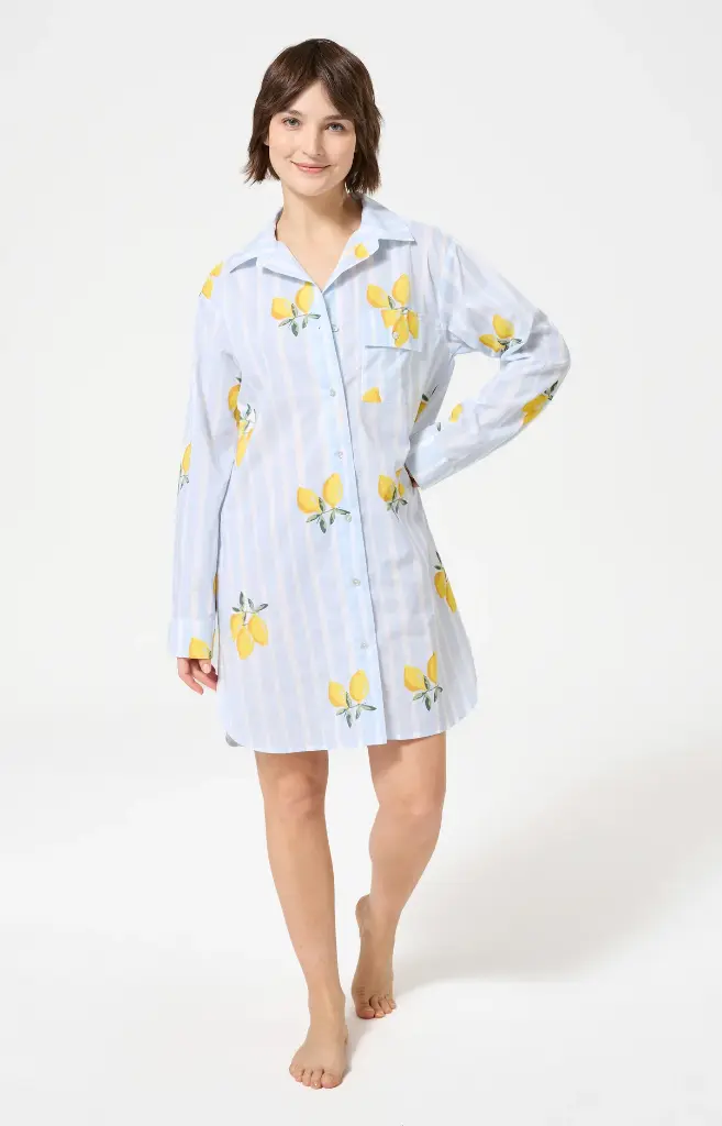 Chemise de nuit femme boutonnée ARTHUR "Lemon Chérie" PAV - Glace LEMOE26 (1)