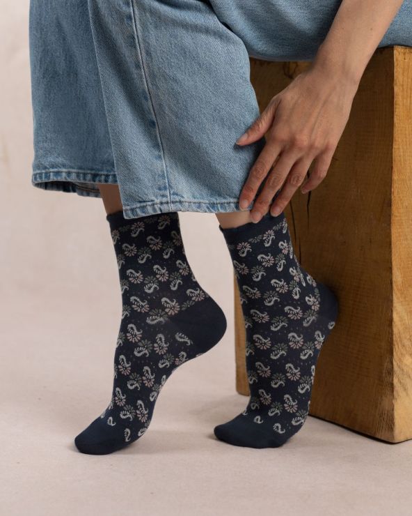 Chaussettes Dame BLEU FORET "All Over" FBU6603 - Marine G9Z (36/38)