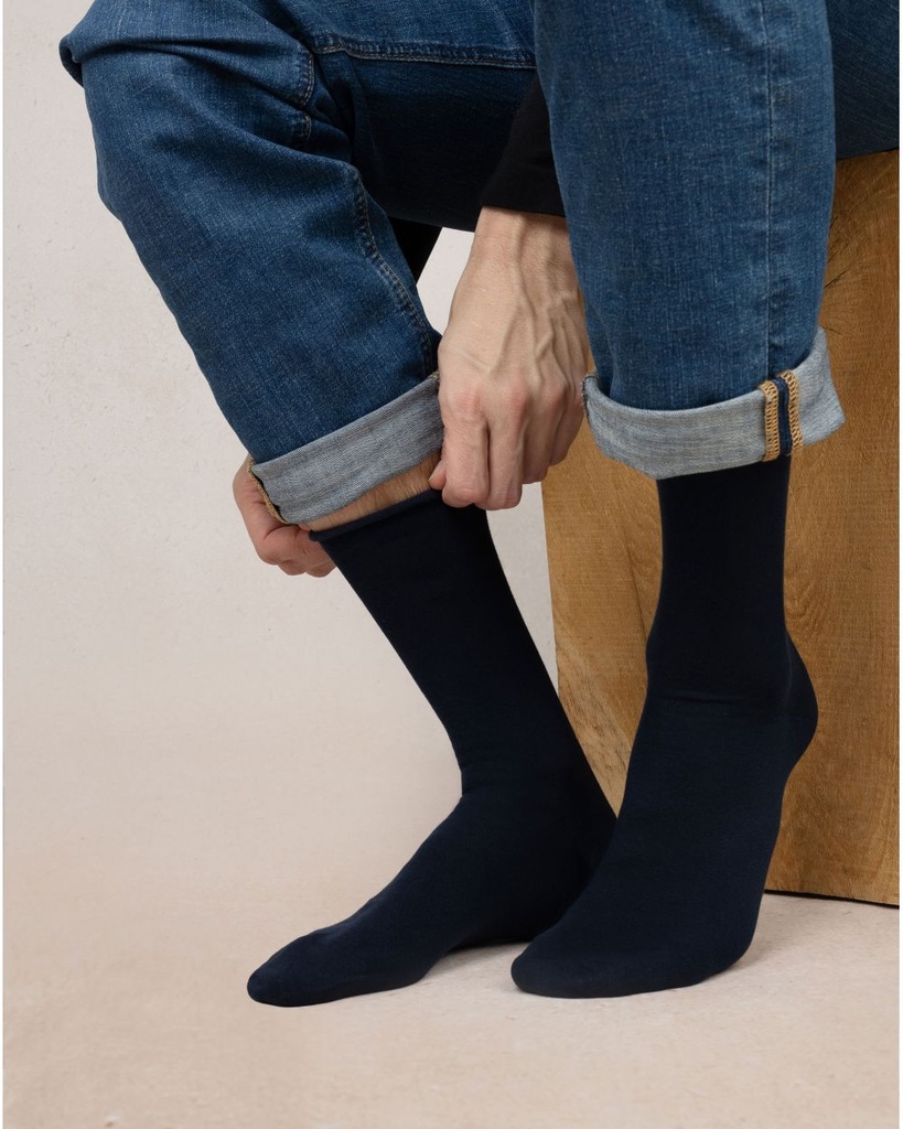 Chaussettes homme - 2 paires - BLEU FORET "Coton Veloutées" HBD7087 - Marine LA6 (39/42)