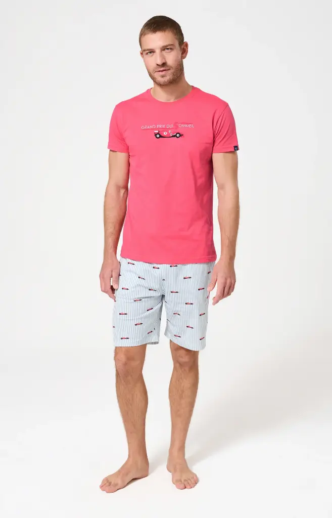 Pyjama short homme 100% coton bio ARTHUR "Le Grand Prix du Sommeil" PAU - Ciel FORMULE26