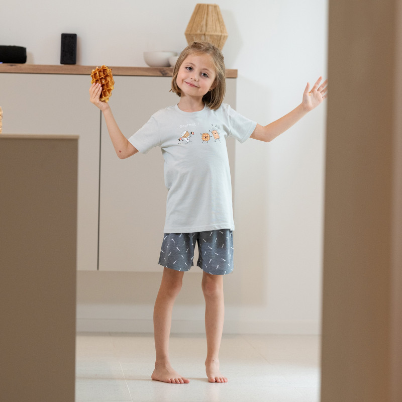 Pyjama enfant court JUSQU'AU LEVER DU JOUR "Gourmet" 25EPGOC - Gris Clair (2ANS)