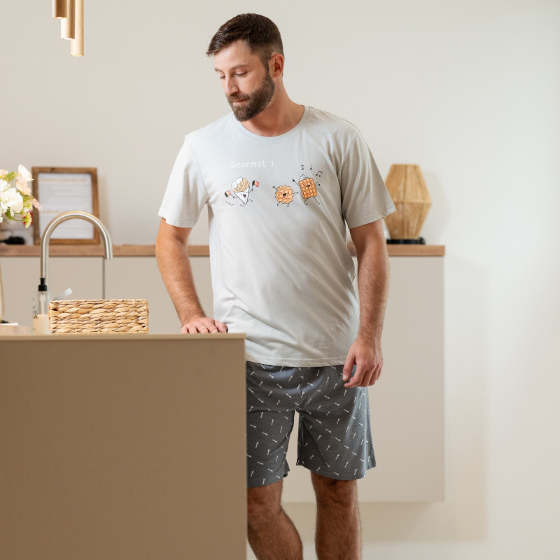 Pyjama homme court JUSQU'AU LEVER DU JOUR "Gourmet" 25EPGOC - Gris Clair 