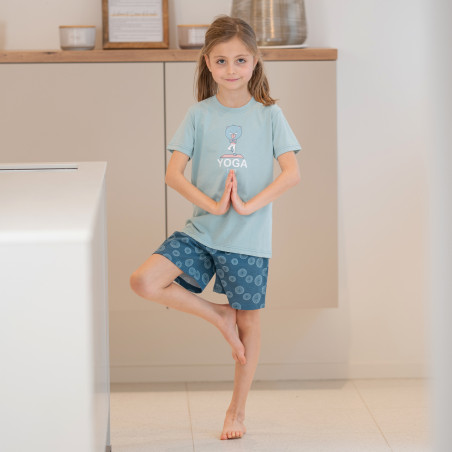 Pyjama enfant court JUSQU'AU LEVER DU JOUR "Yoga" 26EPYOC - Gris/Bleu (2ANS)