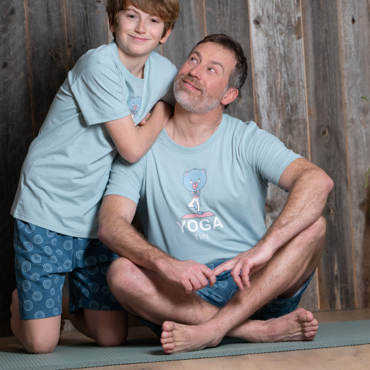 Pyjama adulte court JUSQU'AU LEVER DU JOUR "Yoga" 26EPYOC - Gris/Bleu