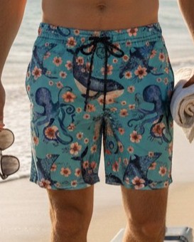 Short de bain long homme LOIC HENRY "Beachwear" KBY510U - Blue Whalvis 