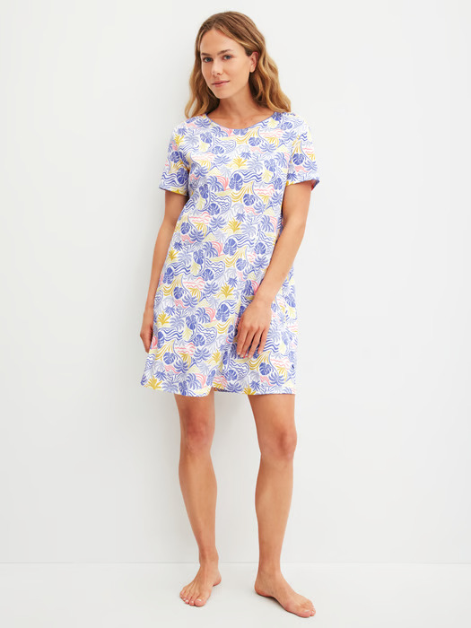 Chemise de nuit dame courte manche 95cm 100% coton CALIDA "Coastal Dreams" 34157 - Persian Jewel 411 (XS)