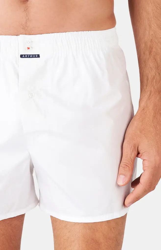 Caleçon américain homme avec maintien intérieur 100% coton bio ARTHUR "Le Club" CSP - Blanc PM001