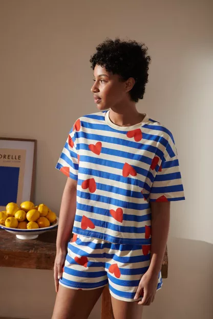 Pyjama short coton bio WE ARE JOLIES "Marinière Coeurs"