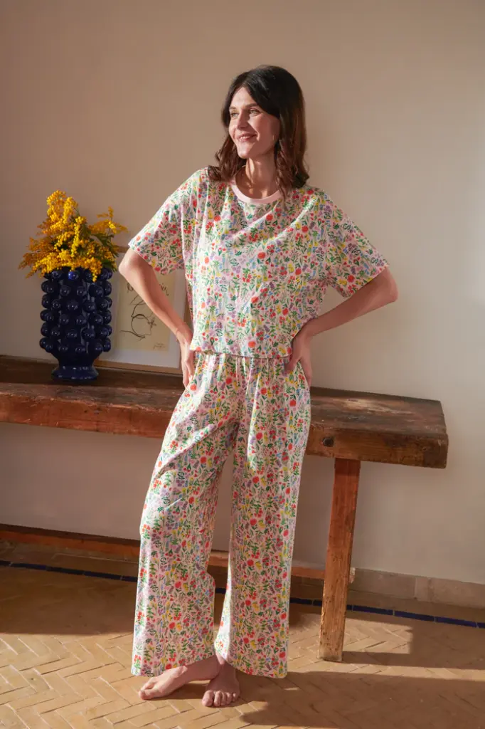 Pyjama long dame coton bioWE ARE JOLIES "Pampa Rose" 