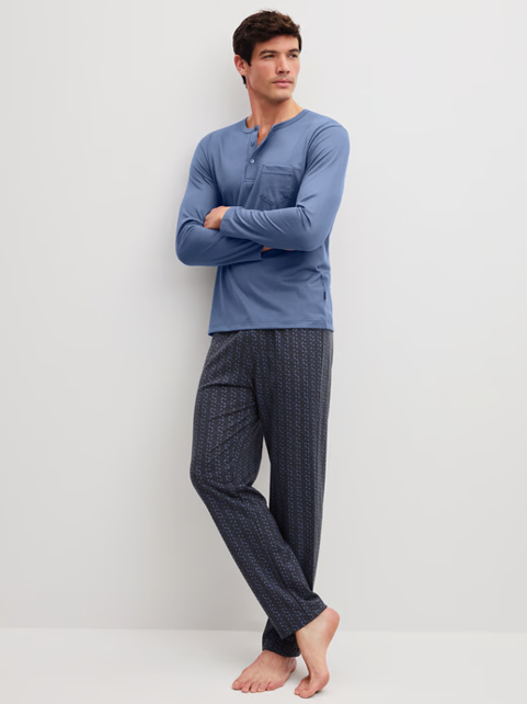 Pyjama homme long 100% coton CALIDA "Relax Imprint" 47686 - Coastal Fjord 475
