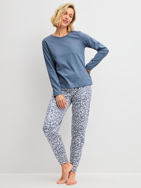 Pyjama dame long 100% coton CALIDA "Sleep Over M&M" 15104 + 29073 - Folkstone Grey 987