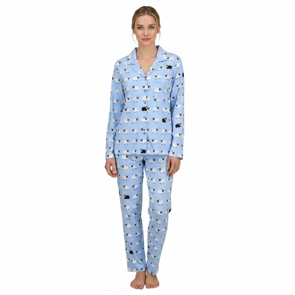 Pyjama long Dame 100% coton RINGELLA "Avec patte de boutonnage et col" 6511228 - Fjord 261