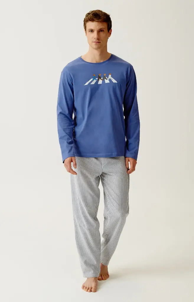 Pyjama long homme 100% coton flanelle ARTHUR "A'Bear Road" BOS - Bleu ROADH26