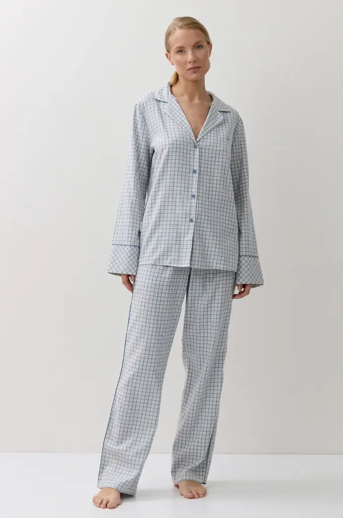 Pyjama dame long boutonné ARUELLE "Daria" - Light Blue
