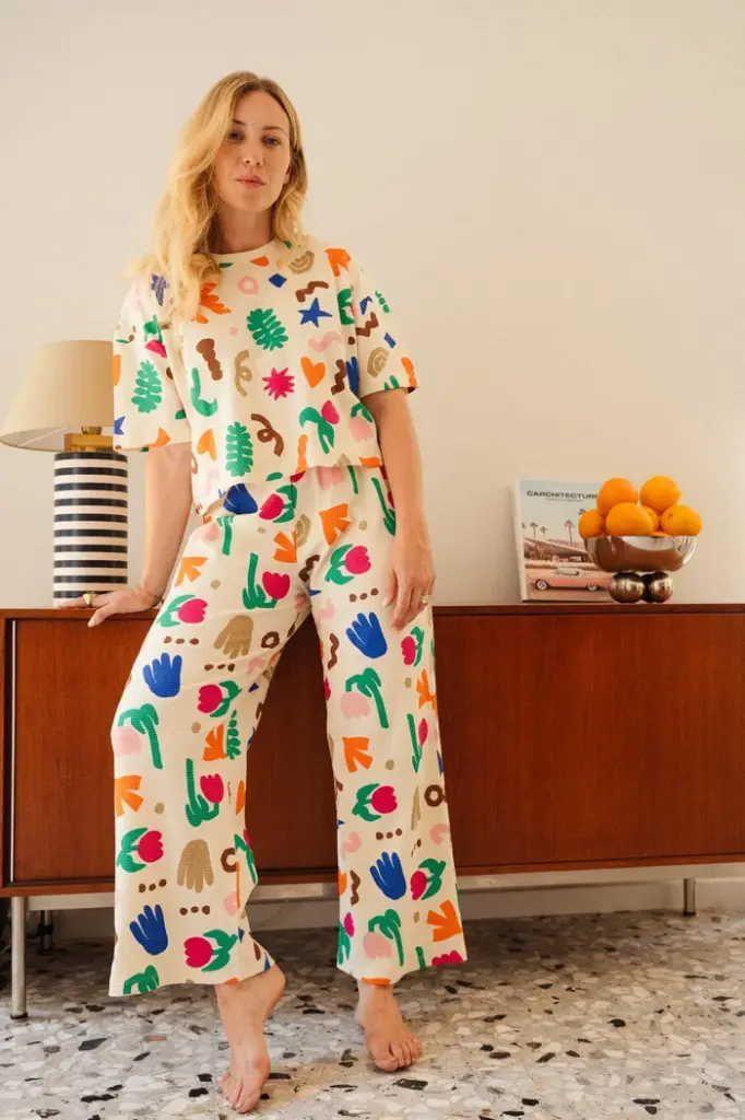 Pyjama long gauffré dame coton bio WE ARE JOLIES "Mini Souk"