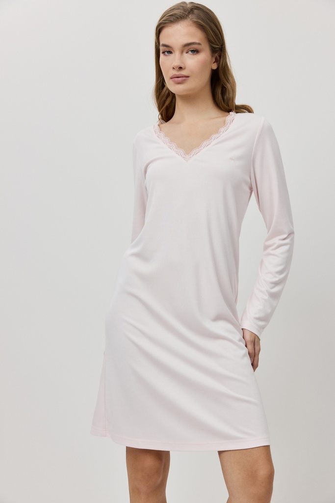Chemise de nuit dame col V ARUELLE "Renee" - Pink
