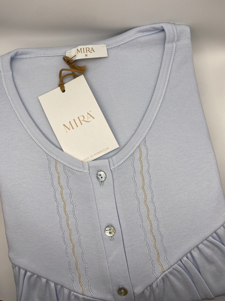 Chemise de nuit longue dame avec patte de boutonnage MIRA 3367MW - Bleu ciel 03